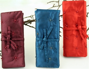 Silk Embroidered Jewelry Roll, Keep your jewelry safe and secure at home or on the road