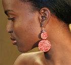 Kalamkari Fabric Earrings, a block-printed fabric using natural dyes