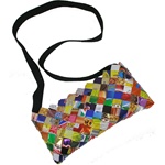 Foil Wrapper Clutch Bag with Long Dark Fabric Strap