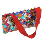 Foil Clutch Bag with Red Fabric Strap