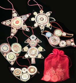 Recycled Magazine Ornament Set