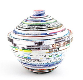 Recycled Magazine Round Bowl with Lid